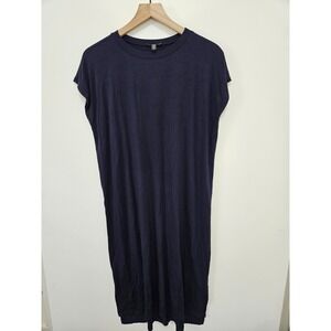 Eileen Fisher Navy Blue Viscose Jersey Cap Sleeve Midi Dress S P